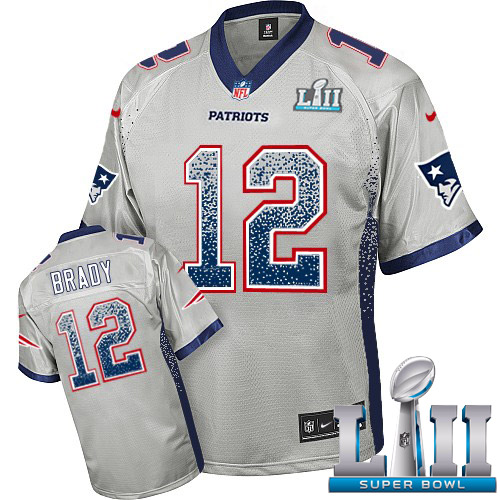 Nike Patriots #12 Tom Brady Grey Super Bowl LII Youth Stitched NFL Elite Drift Fashion Jersey